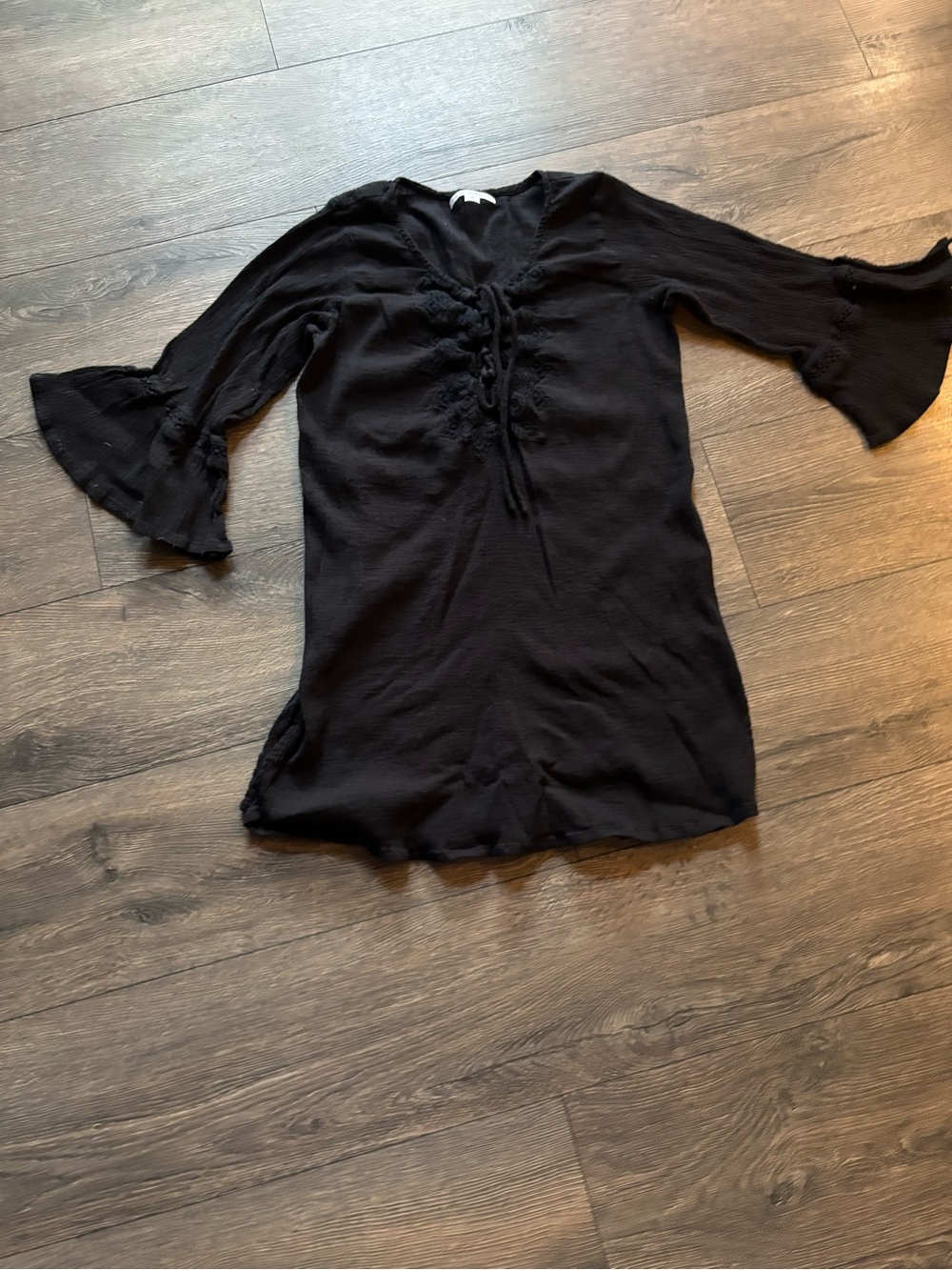 O'Neill Black Mini Dress with V-Neck and Tie Front